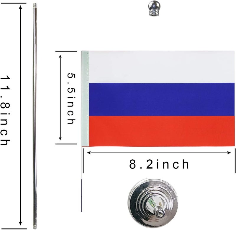 WXTWK 2 Pack Russia Flag Russian Desk Flag Small Mini Russian Table Flags With Stand Base,Home Office Festival Events Celebration Decorations - Image 2